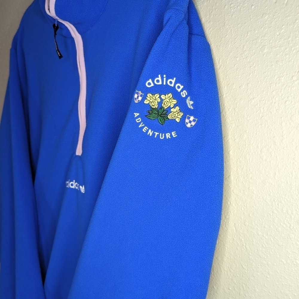 Adidas 1/2 zip pull over Cobalt blue with lilac trim retro colors size XL - Picture 3 of 10